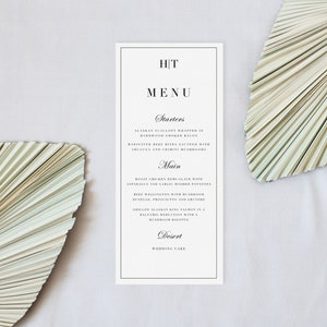 Wedding Menu Template Printable Wedding Reception Minimalist Template Place Card Menu Modern Dinner Menu Card Instant download Templett a100