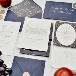 Navy Blue & White Invitation Suite | Editable Canva Template | Instant Download | DIY Printable Wedding Invite Set Elegant Wedding