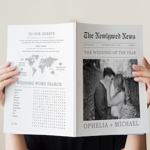 Newspaper Wedding Program Template: Customizable Canva Timeline (Digital Download)
