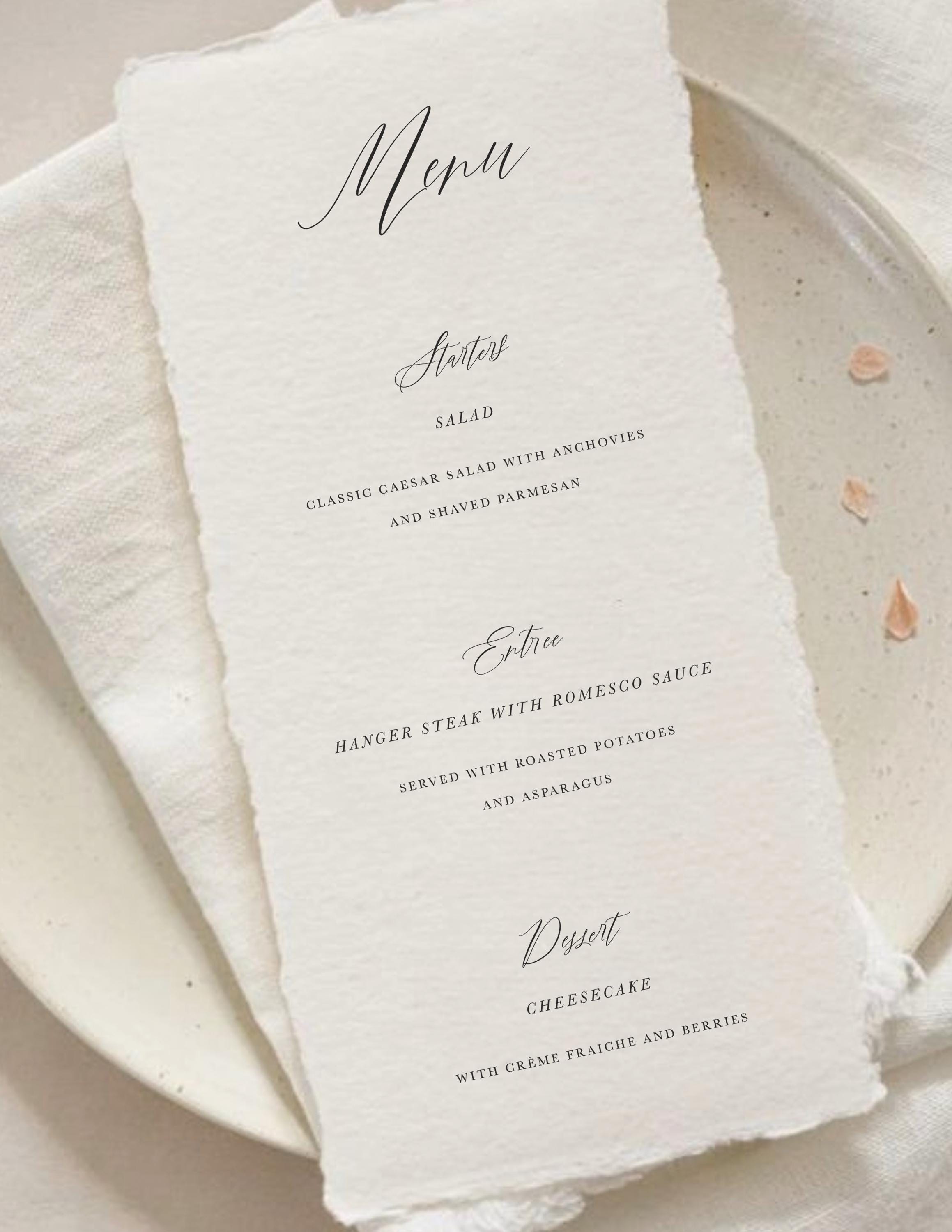 Wedding Menu With Calligraphy: Semi-custom Deckled Edge Wedding ...