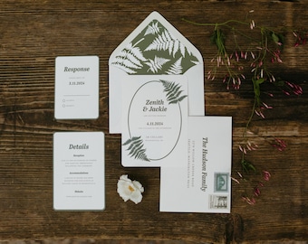 Fern Wedding Invitation Suite: Forest Green Semi-Custom Stationery