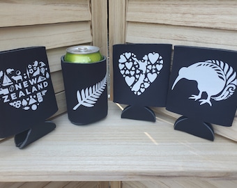 drink koozies | New Zealand theme | fits regular cans bottles | protects hands from cold drinks | drink wrap | set of 4 available