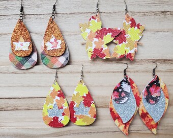 fall thanksgiving  earrings | faux leather earrings | maple leaves | light weight fall earrings | seasonal earrings