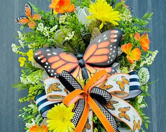 Butterfly Swag, Monarch Butterfly, Spring Wreath for Front Door, Floral Wreath, Mother's Day Gift, Gift for Her