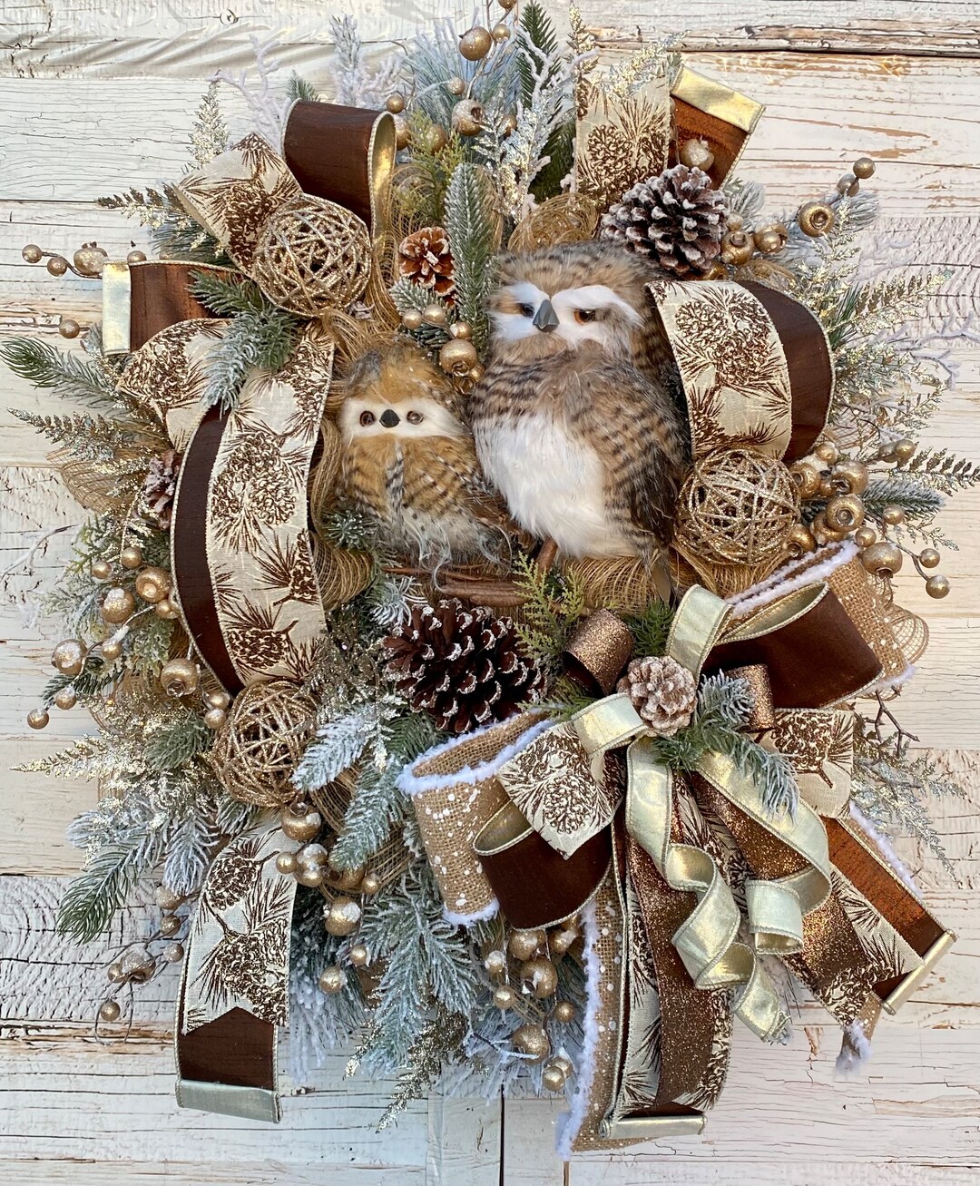 Winter Wreath, Winter Owl Wreath, Woodland Christmas Wreath, Woodsy ...