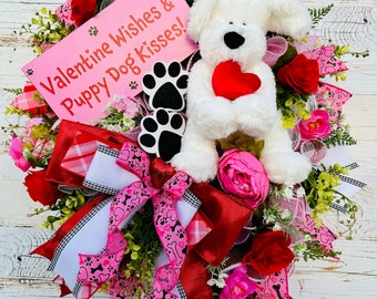 Valentine’s Day Wreath,  Dog Lover Valentines Wreath, Valentines Day Decoration, Valentines Wreath for Front Door, Valentine’s Day Gift