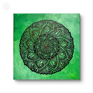 Hand-Painted Mandala Canvas Art: Green Home Decor (10x10 inch)
