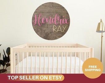 Round wood nursery name sign 24", name sign for nursery- boy/girl, above crib sign, baby shower gift, nursery décor, neutral nursery