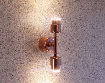 Aplique de pared de cobre, lámpara de pared doble, lámpara led, luz minimalista montada en la pared, aplique industrial de 2 luces, lámpara de noche, foco