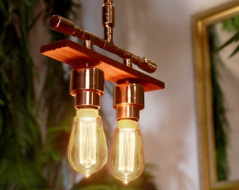 Chandelier, Ceiling Light, Copper Light Fixture,Copper Pendant Light,Lamp,Industrial Ceiling Lighting,Rustic,Teak Wood Lamp,Copper Gifts,Art