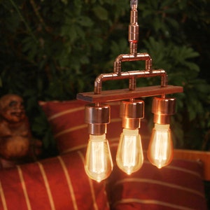 Houten koperen hanglamp, koperen lamp, koperen kroonluchter verlichting, koperen lamp armatuur, koper plafondlamp, koper hangende lamp, rustiek