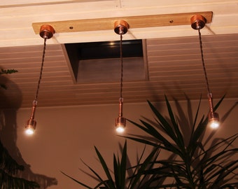 Copper Ceiling Chandelier, Chandelier with 3 Bulbs, GU10 MR11 mini LED Bulbs , Copper Pendant Light, Copper Lamp,Rustic Light Fixture