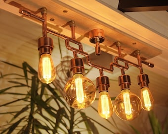 Lámpara de araña, lámpara de cobre, lámpara de techo de cobre, lámpara colgante de cobre, iluminación de araña de estilo rústico, iluminación rústica de cobre
