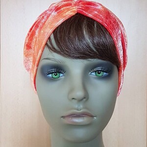 Fireball Medley Crushed Velvet Turban,Gathered Turban, Hair Loss Headwear, Chemo Hat, Alopecia Cap, Headwrap, Headband, Wig Alternative