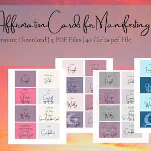 Positive Affirmation Cards | Affirmation Cards for Manifesting | Vision Board Printable | Law of Attraction | Affirmation Deck