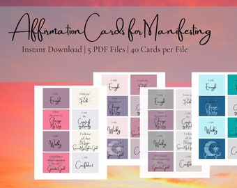 Positive Affirmation Cards | Affirmation Cards for Manifesting | Vision Board Printable | Law of Attraction | Affirmation Deck