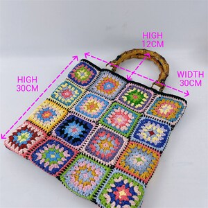 Bamboo Handle Bag Crochet Granny Square Bag Straw Shoulder - Etsy