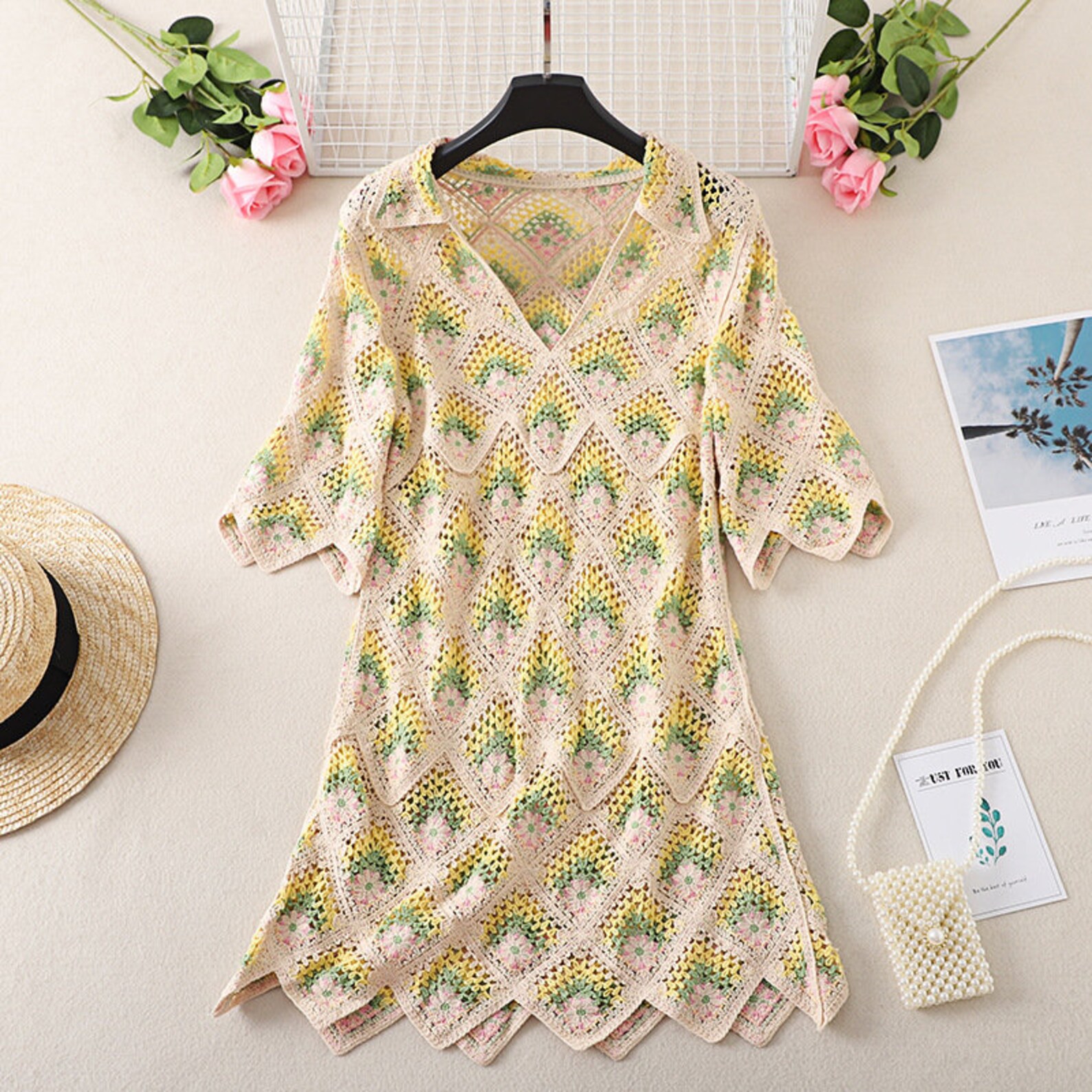 Crochet Dress Short Sleeve Dress Crochet Midi Dress Stitch Etsy