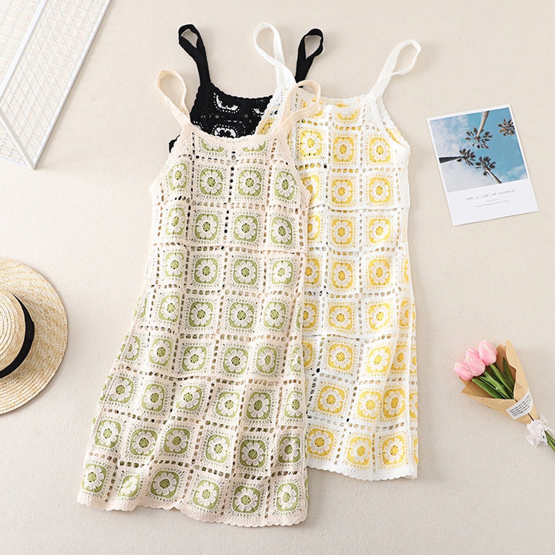 Tank Dress Summer Dress Crochet Dress Check Pattern Dress - Etsy