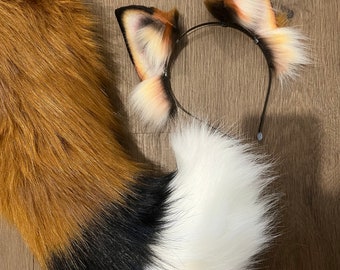 Natural fox ears headband/kitty ears/cat ears costume headband/fox ears and tail set