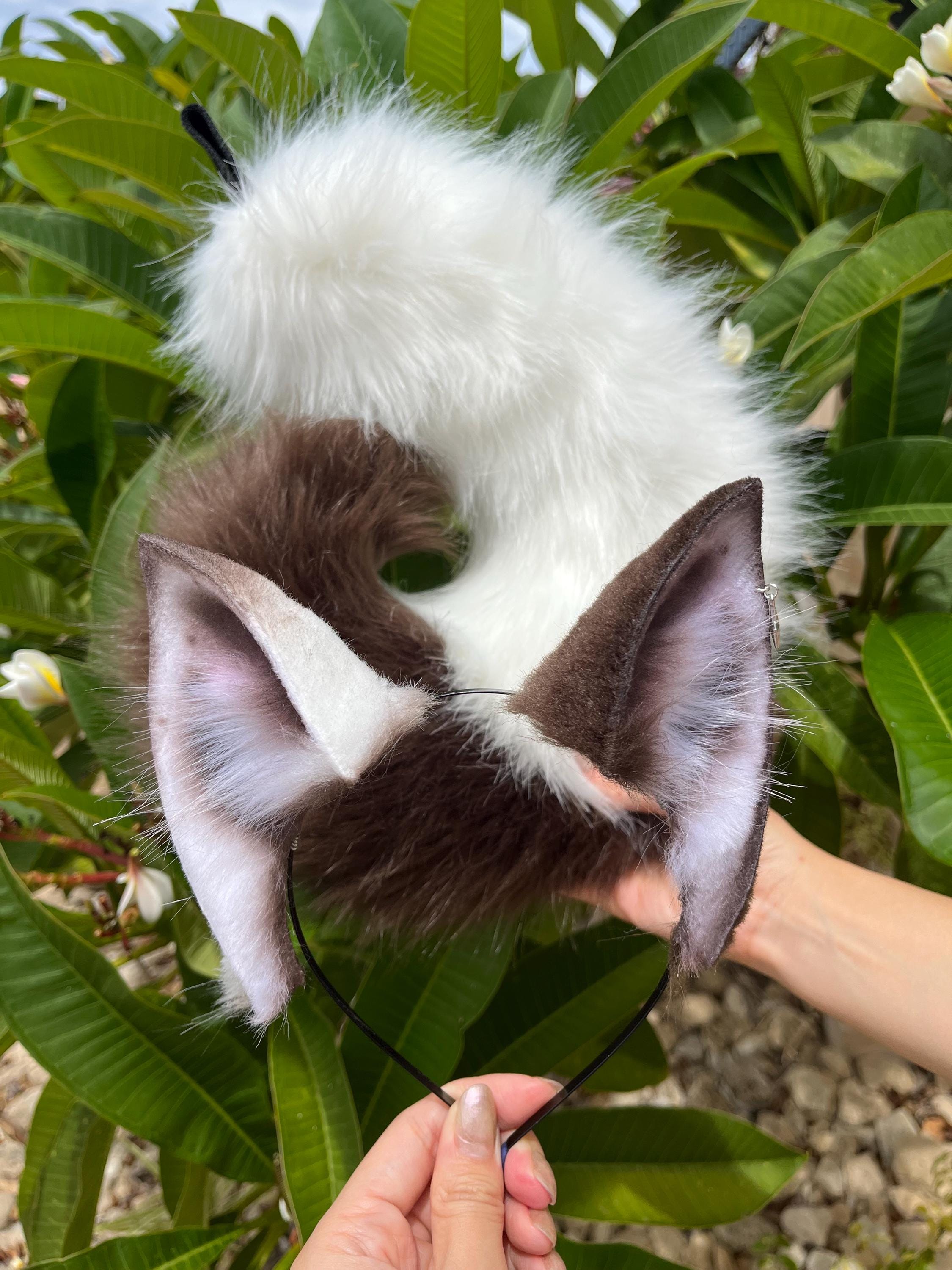Brown and white mix colour fox/pup ears and tail/kanine ears and tail