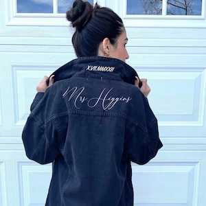 Personalized Black Jean/Denim Jacket Mrs. Custom Jacket, Roman Numeral Wedding Date/Wife, Future Mrs./Wedding, Bridal Shower/Bachelorette