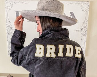 Personalized Denim Jacket: Varsity Letter Patches, Bridal Shower Gift