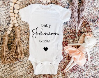 Last Name Baby Announcement Onsie/ Custom Design Baby Onsies Personalized Baby Shower Baby Gift Newborn