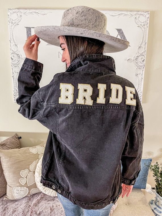 Personalized Denim Jacket: Varsity Letter Patches, Bridal Shower Gift