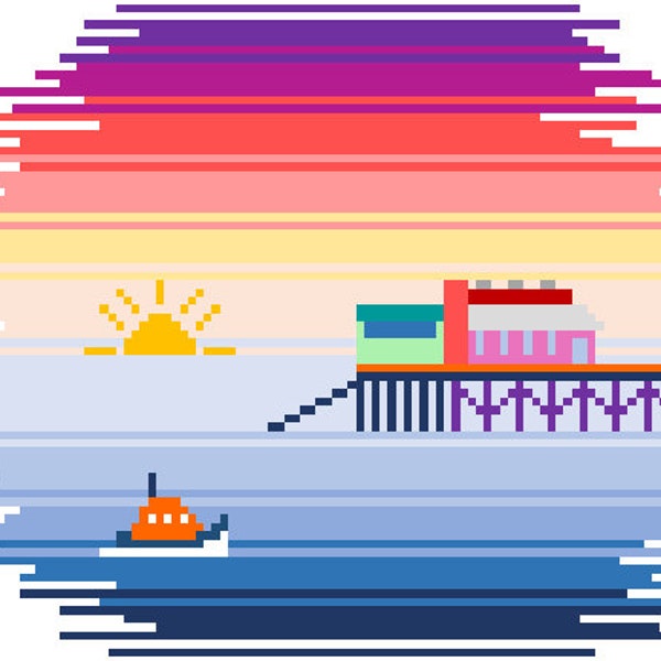 Sunset at Cromer Pier - cross stitch PDF pattern