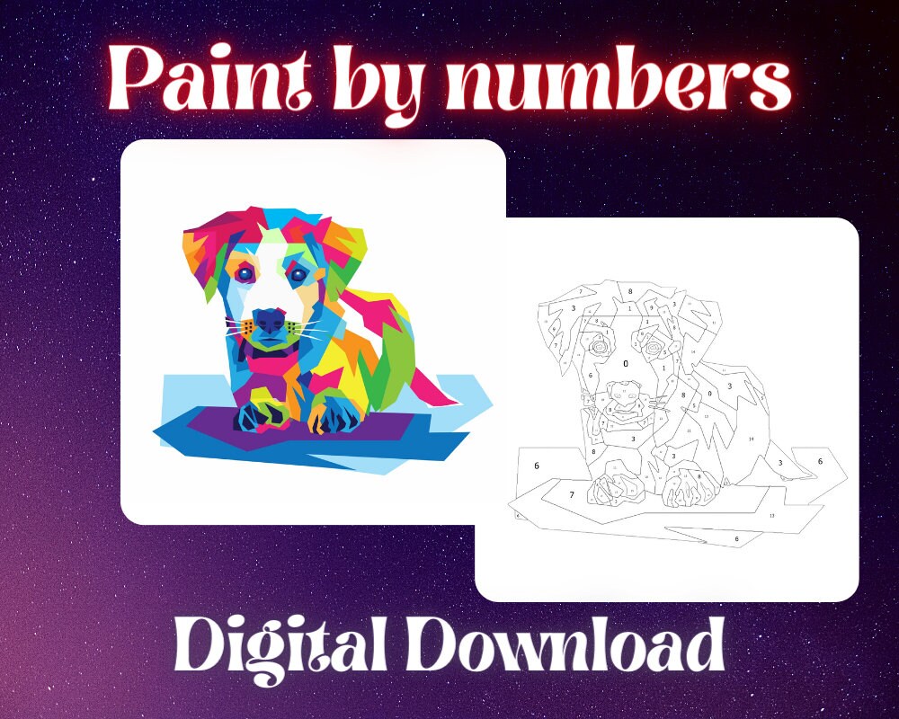 Painting by Numbers Colorful Dog DIY Painting Digital Etsy