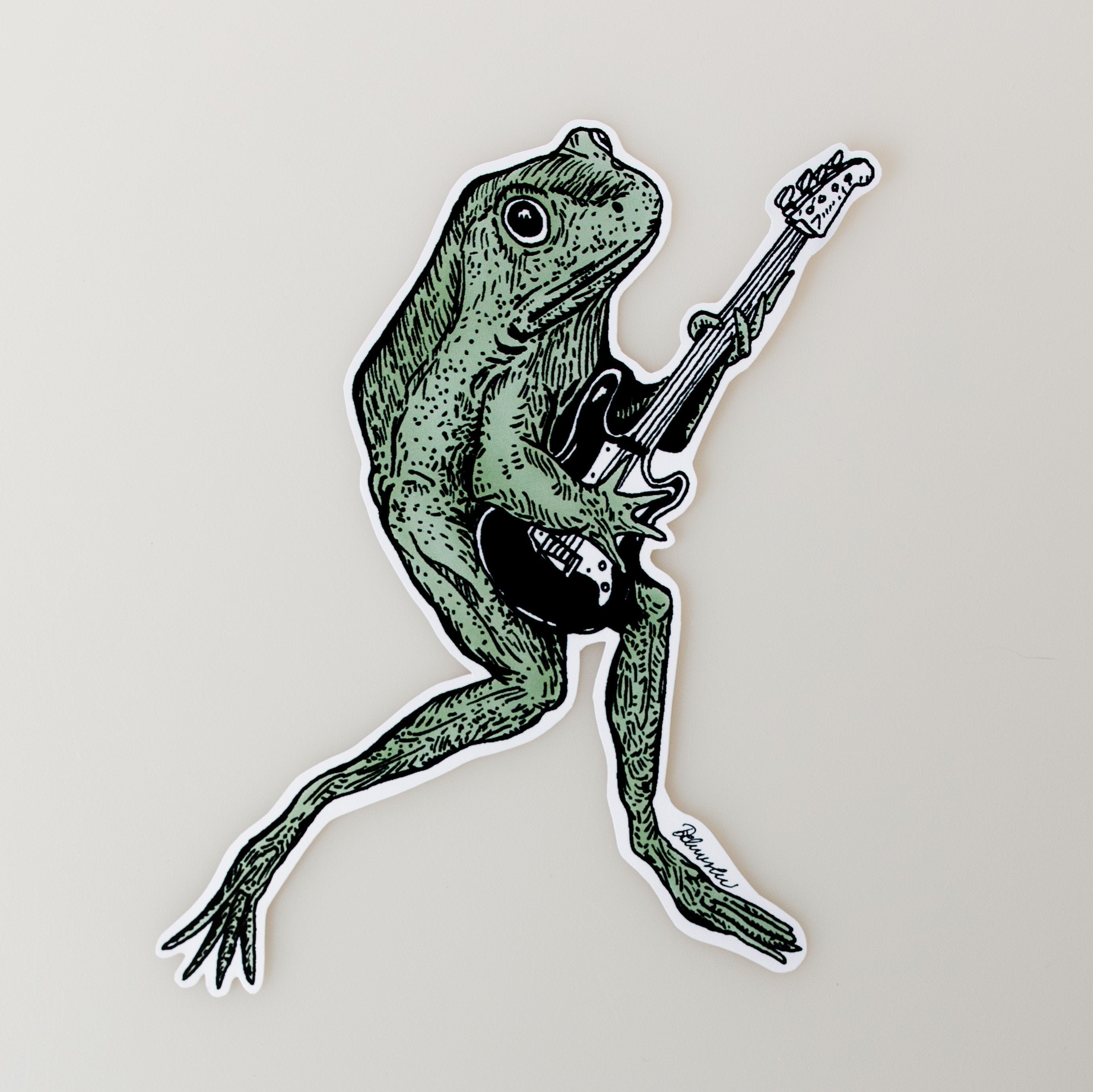 Set of 2 Big Frog Playing Bass Guitar Laminated Sticker Etsy