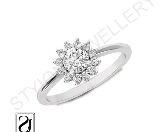 5.00mm round moissanite flower ring, flower setting ring, GRA certified moissanite ring,  solitaire ring for her, engagement gifts