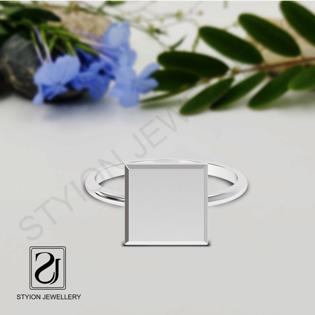 Square Signet Ring, Dainty Signet Silver Ring, Personalized Ring ...