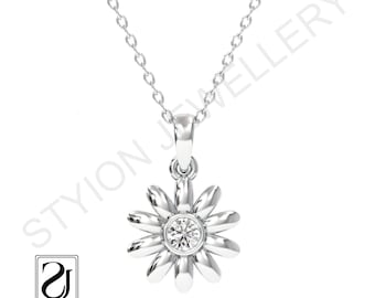 flower charm diamond necklace, 925 Sterling Silver Pendant and necklace, Diamond pendant for her