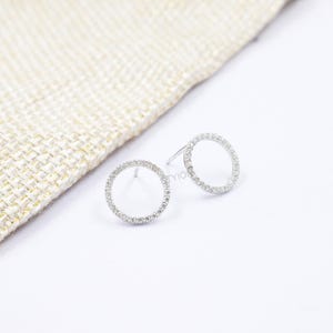 Diamond Circle Studs, Silver Pave Diamond Circle Earrings,  Halo Open Circle Studs, Diamond Gift Ideas, gift for her