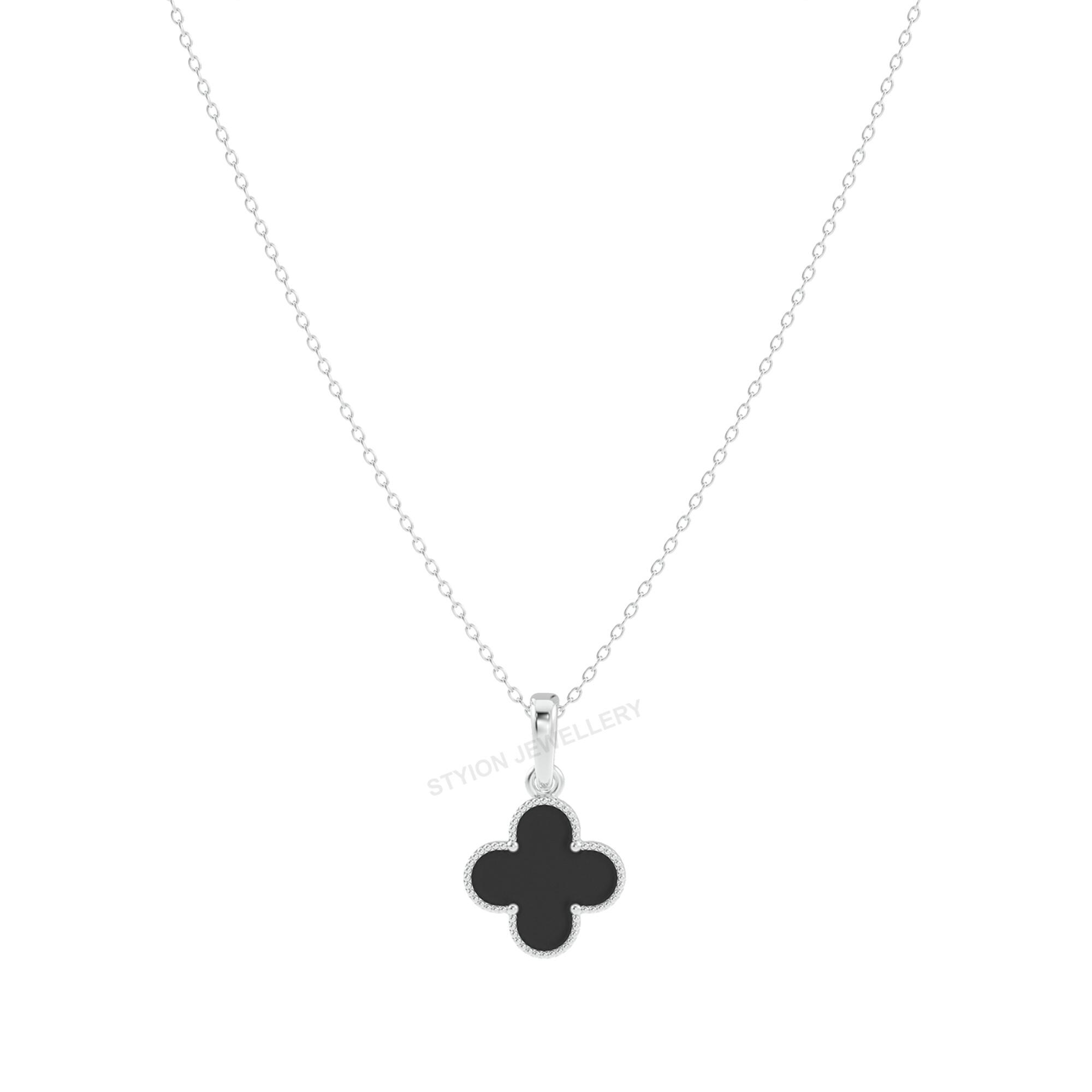925 Sterling Silver Clover Necklace | Black Enamel Clover