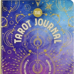 May include: A purple and blue tarot journal with gold accents and the text "The Tarot Journal: A Guide for Journaling Insightful Readings".