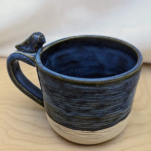 Blue/Green Handmade Carved Ceramic Bird Mug, Simple Handmade Pottery Coffee Mug with Hand Carved Design, Coffee Lover Gift, Bird Lover Gift