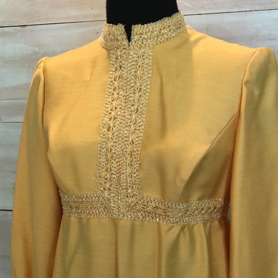 Vintage 1960s gown gold high collar long sleeve p… - image 4
