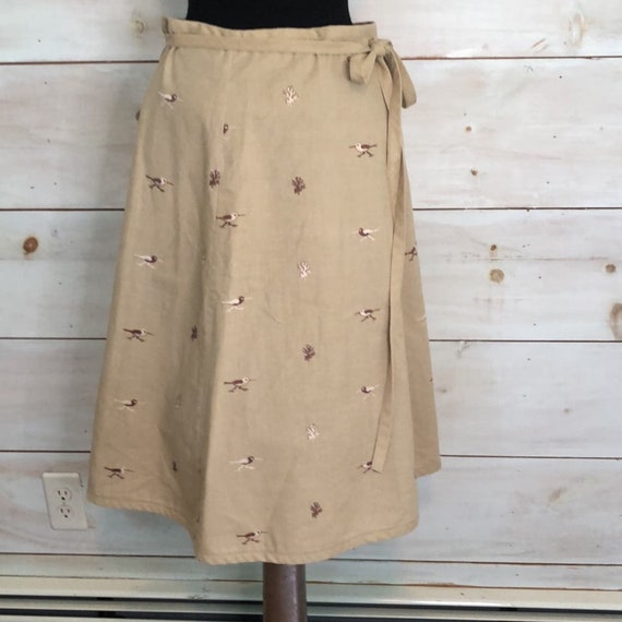 Vintage 70's Mr Hank wrap skirt tan embroidered b… - image 2