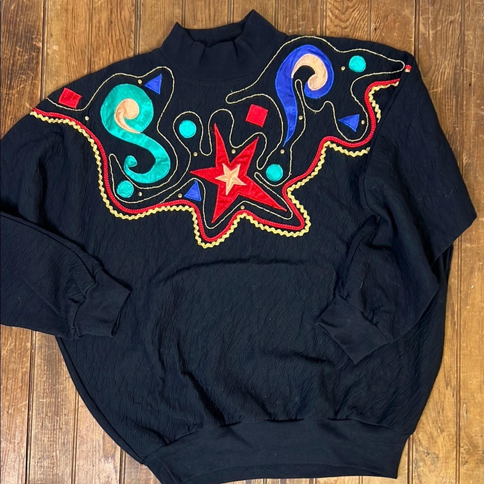 Women’s vintage 90s colorful mock neck dolman sleeve soft knit sleeve size med