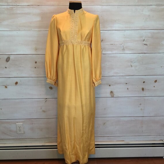 Vintage 1960s gown gold high collar long sleeve p… - image 3