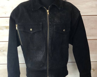 Vintage 90s black leather suede  jacket womens short