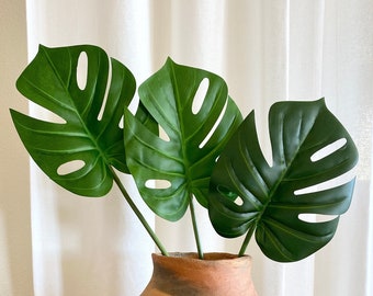 Pack of 3 Artificial Monstera Leaves - Split leaf philodendron - tropical leaf - Boho Home Decor - Centerpiece or Wedding Bouquets