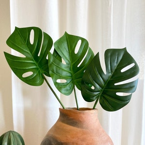 Pack of 3 Artificial Monstera Leaves - Split leaf philodendron - tropical leaf - Boho Home Decor - Centerpiece or Wedding Bouquets