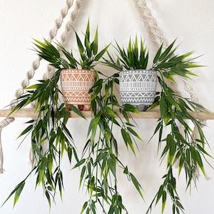 Artificial Bamboo Hanging Plant in Textured Ceramic Pot - Faux Bamboo Trailing Plant - Floating Shelf, Boho Farmhouse Decor Fake Plant