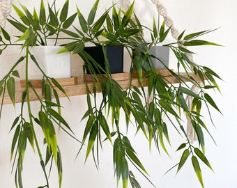 Small Artificial Bamboo Hanging Plant in white, black or grey Hexagon Pot with Bamboo Tray, Floating Shelve Decor, Hanging Plant, Boho Decor