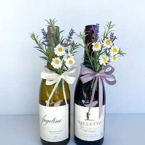 Wine Lover Gift - Faux Flower Arrangement for Wine or Champagne Bottles – Daisy and Lavender Wine Bottle Bouquet -  Bottle Flowers