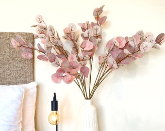 Pink Eukalyptus Spray Stem 32.5 "- Faux Eukalyptus Zweig - blush rosa Seide